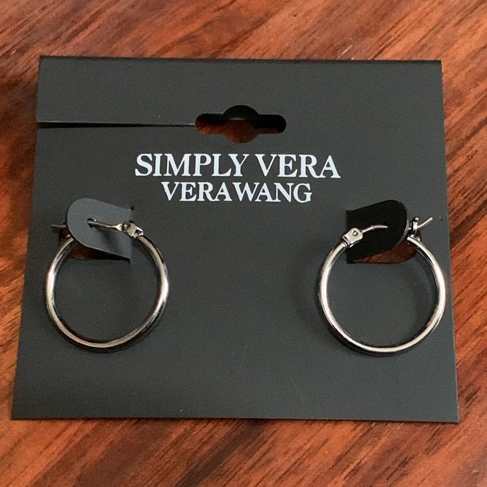 NWT Simply Vera Vera Wang gunmetal hoop earrings
